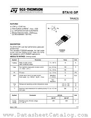 BTA10-600 datasheet pdf ST Microelectronics