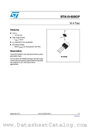 BTA10-600GPRG datasheet pdf ST Microelectronics