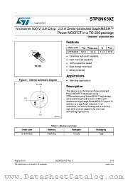 STP3NK50Z datasheet pdf ST Microelectronics