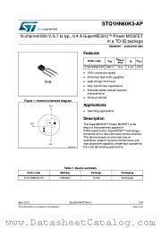 STQ1HN60K3-AP datasheet pdf ST Microelectronics