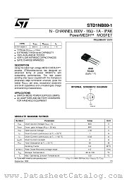STD1NB80-1 datasheet pdf SGS Thomson Microelectronics
