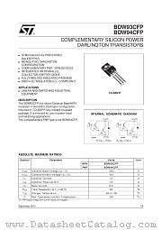 BDW94CFP datasheet pdf SGS Thomson Microelectronics